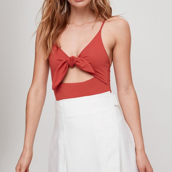 Aritzia Wilfred Noe Tie-Front Bodysuit/Swimsuit in Moroccan Spice, XXS - Picture 5 of 10
